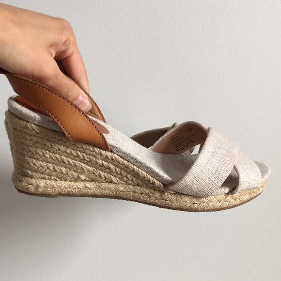 Stylish Beige and Tan Wedge Sandals - Picture 1 of 8